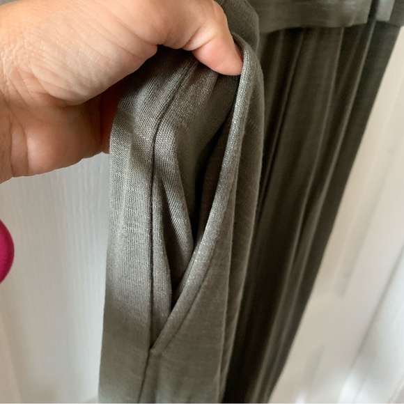 New J. Jill layered jersey knit button back dress english moss with pockets - Picture 7 of 10